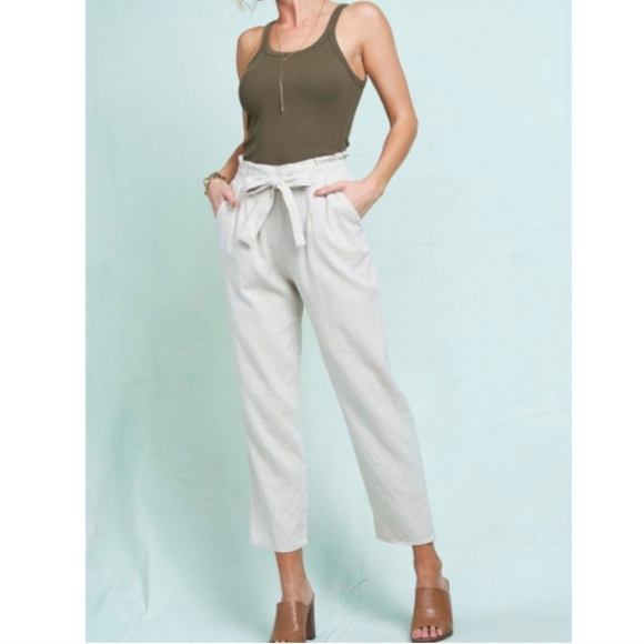 Pants - High rise linen blend straight leg pants